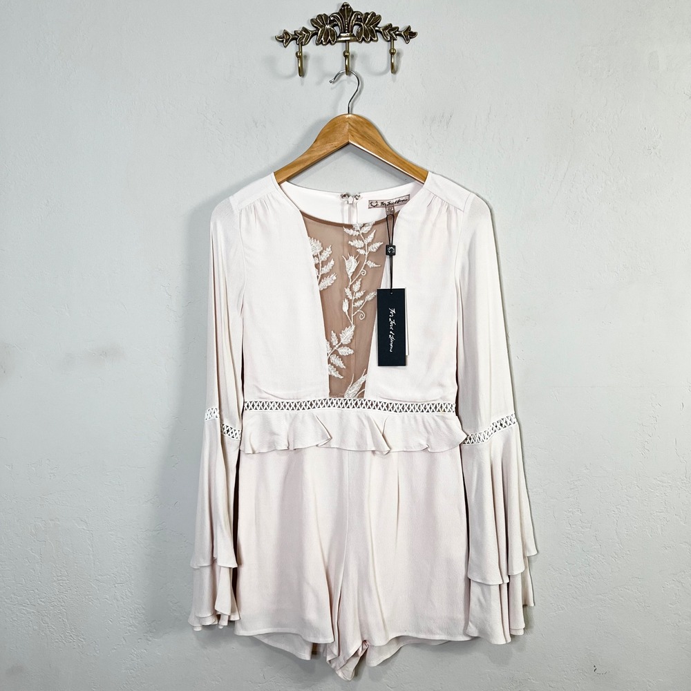 For Love & Lemons Emelia Romper Blush Pink‎ Bell Sleeve Size Small NEW w/Flaws